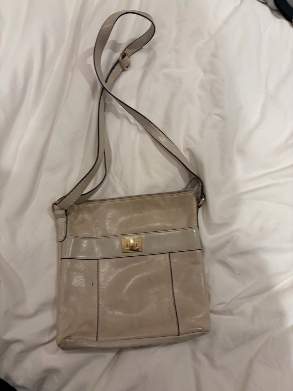 Neutral Beige Leather Shoulder Bag with Gold Hardware